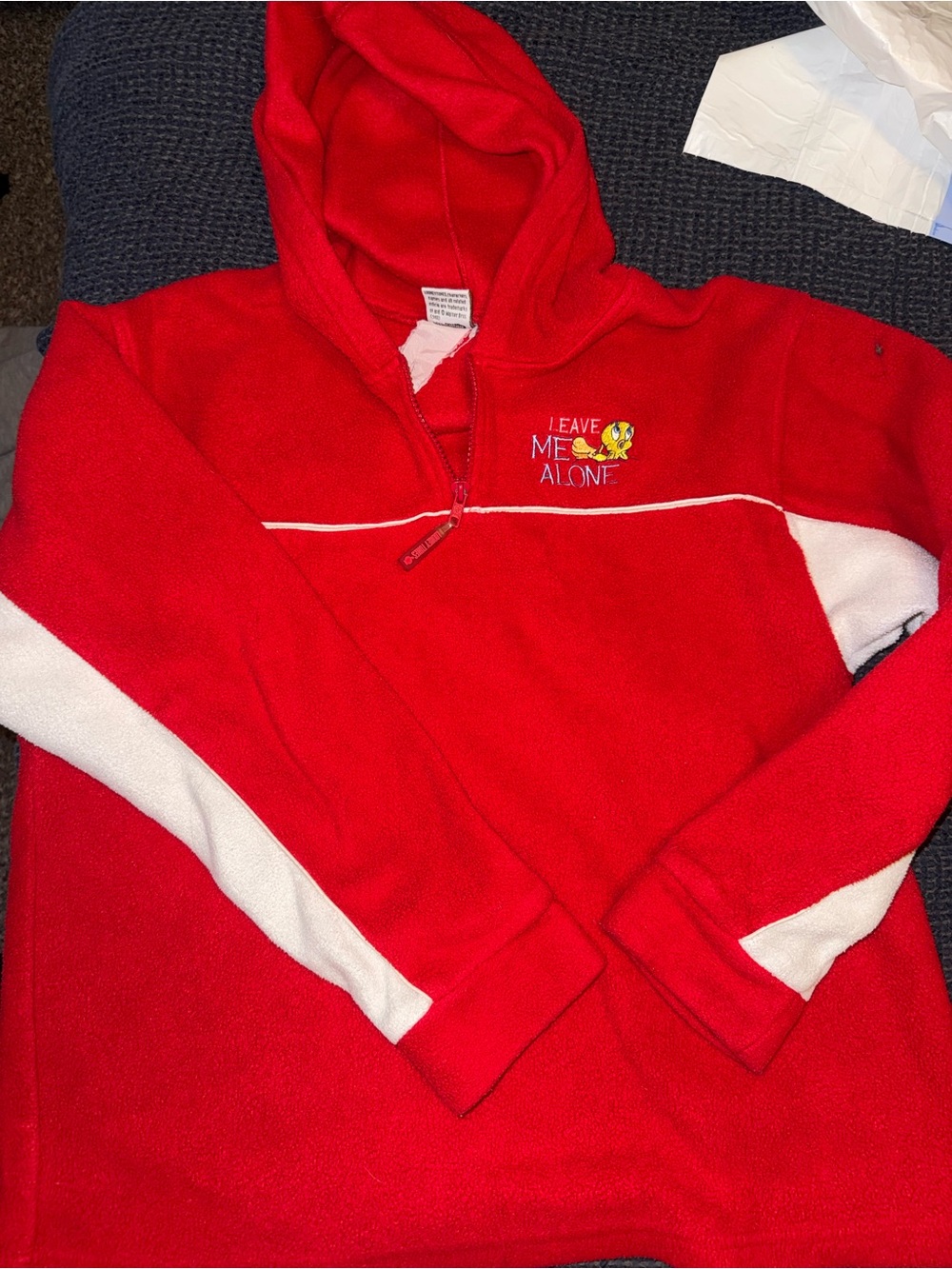 Warner Bros. Red Tweety 'Leave Me Alone' Zip Hoodie | Y2K